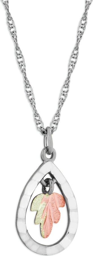 Black Hills Gold Teardrop Pendant 18" Necklace in Sterling Silver with 12K Rose and Green Gold
