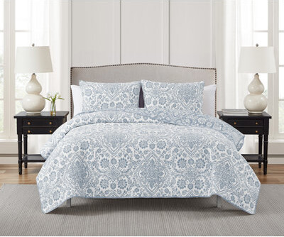 Design Studio CEDAR COURT Deena Blue Soft Woven Matelasse Jacquard Cotton Blend Quilt Set