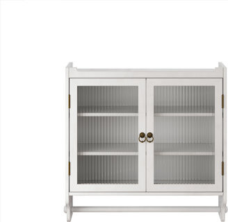 Dovecove Glass Door Vintage Double Door Wall Cabinet with Three Tiers of Storage with Towel Rack