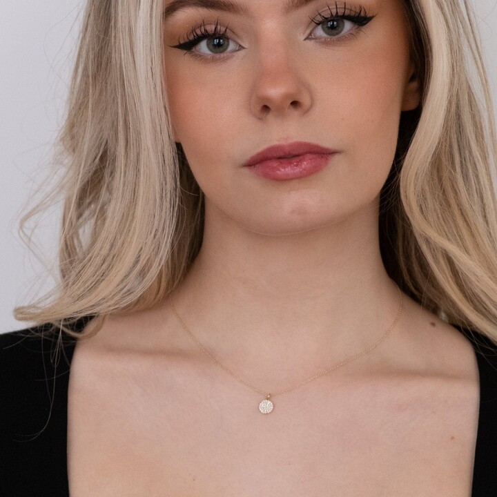 Etsy 14K Solid Gold Diamond Pave Disc Necklace 0.23 Ctw