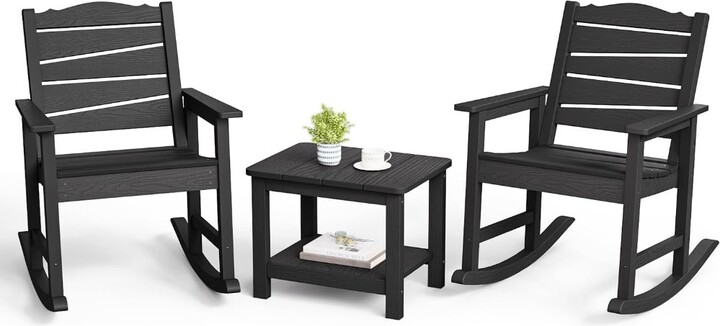 MKDK 3-Piece Patio Rocking Chairs Set, Weatherproof HIPS Outdoor Rocking Chair for Adults, 400LBS Support Rocking Chairs with Table f