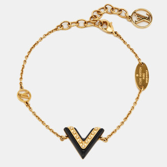 Super Louis Vuitton Essential Women'S Golden V Logo Brown Monogram Printed  Canvas Wide Bracelet M6042F
