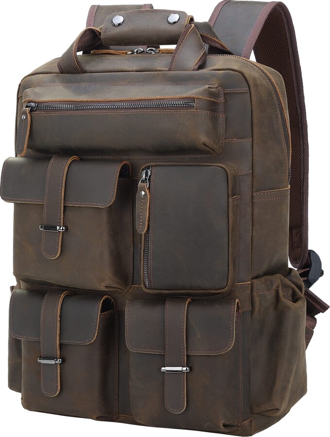 Masa Kawa Full Grain Leather Backpack for Men Vintage 14 Inch Laptop ...