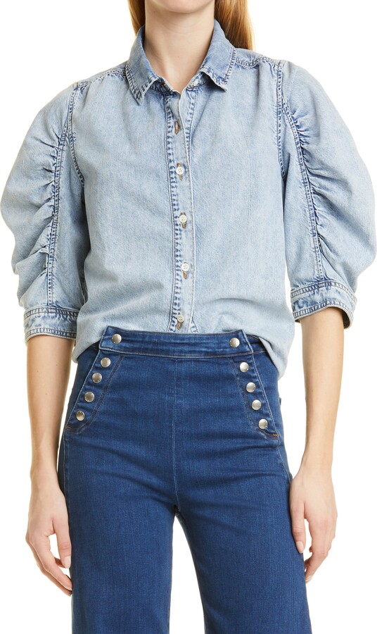 Puff Sleeve Denim Shirt | Shop the world's largest collection of 