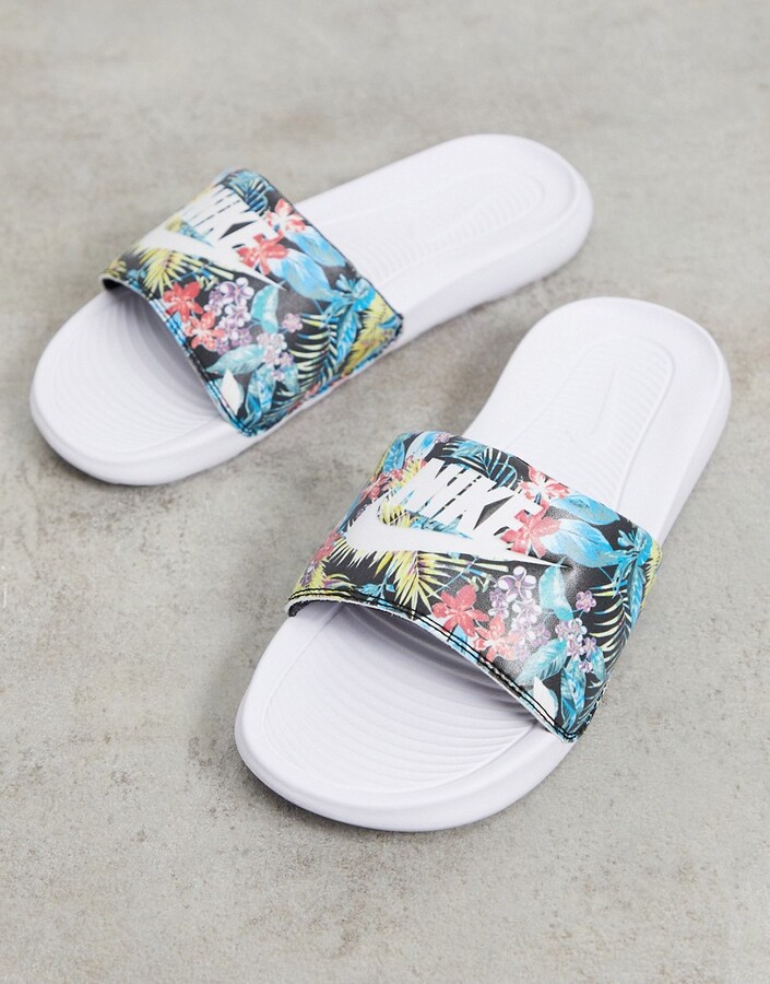 Nike Victori One tropical print sliders in white/multi - ShopStyle Sandals