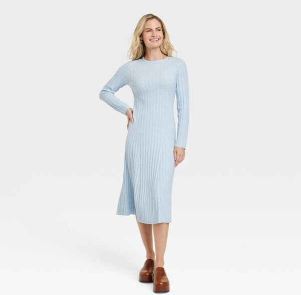 A New Day Women' Long Sleeve Midi Ribbed Sweater Dre Blue XS - ShopStyle