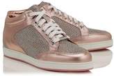 Thumbnail for your product : Jimmy Choo MIAMI Tea Rose Metallic Printed Leather and Glitter Low Top Trainers