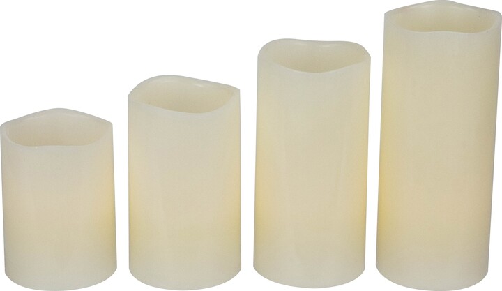 Northlight Set of 4 Cream LED Flameless Flickering Wax Pillar Candles 7 ...