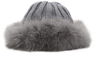 Wool Knit Beanie Hat W/ Fur Trim
