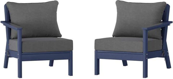 Westin Outdoor Birchwood Navy Blue Arrangeable Outdoor Patio 2-Piece Deep Seating HDPE Loveseat Arm Chair Set with Gray Cushions