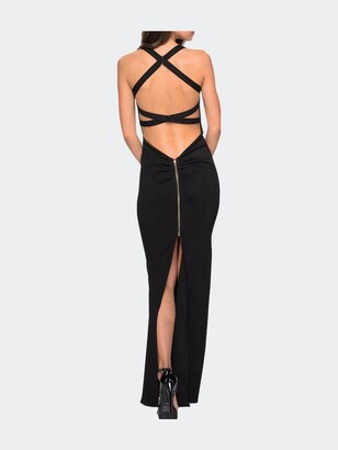 La Femme Body Forming Dress With Exposed Zipper And Slit