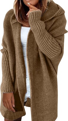 Pandaie Womens Cardigans Autumn Winter Solid Color Wool Cardigan Long Loose Bat Sleeve Thin Knit Coat Sweater