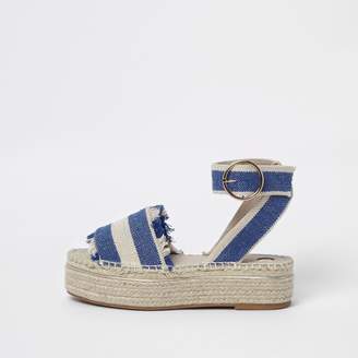 River Island Womens Blue stripe espadrille platform sandals