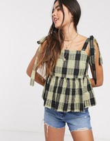 Thumbnail for your product : ASOS DESIGN square neck smock cami with tie strap detail in check print