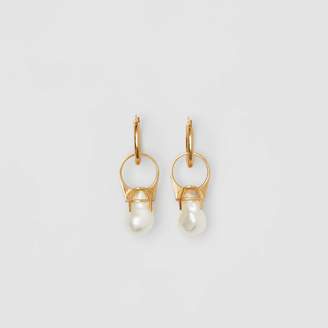 Burberry Faux Pearl Ring Detail Gold-plated Hoop Earrings