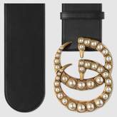 Thumbnail for your product : Gucci Wide leather belt with pearl Double G