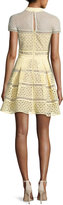 Thumbnail for your product : Self-Portrait Crosshatch Paneled Mini Dress, Yellow