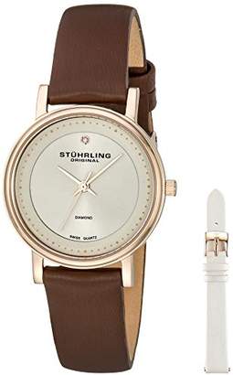 Stuhrling Original Ascot 734LS2 Women's Quartz Watch with Grey Dial Analogue Display and Brown Leather Strap 734LS2.SET.02