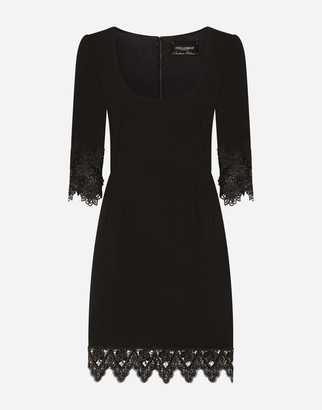 Dolce & Gabbana Short Wool Crepe Dress With Lace Details