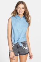 Thumbnail for your product : PPLA Polka Dot Sleeveless Tie Waist Shirt (Juniors)