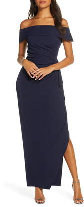 Vince Camuto Side Ruched Off the Shoulder Gown