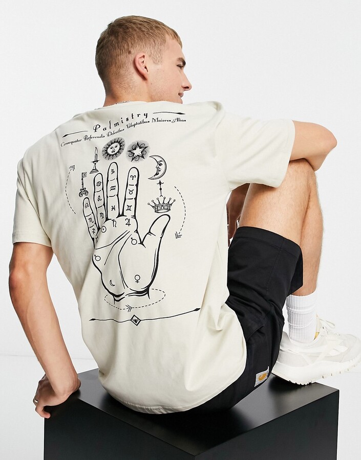 omroeper Zuiver Vernietigen ONLY & SONS oversized T-shirt with hand of destiny back print in beige -  ShopStyle