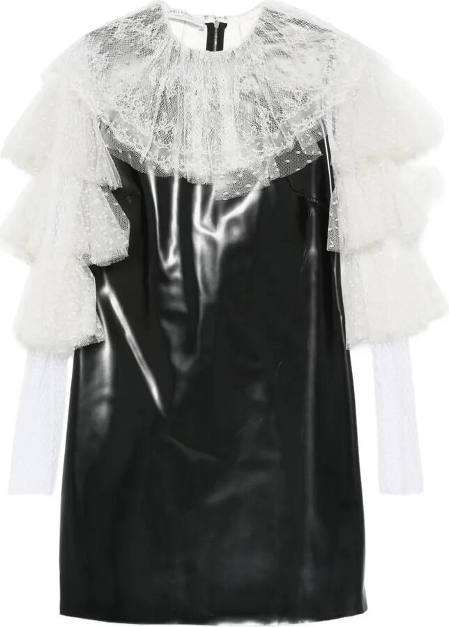 Philosophy di Lorenzo Serafini Lace-Trimmed Ruffled Mini Party Dress