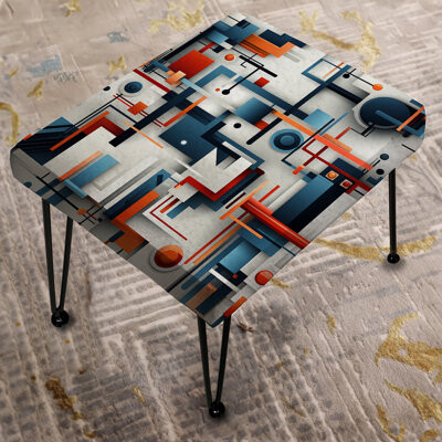 Design Art Blue Industrial Matrix Geometric Reflections - Geometric Rectangle Ottoman