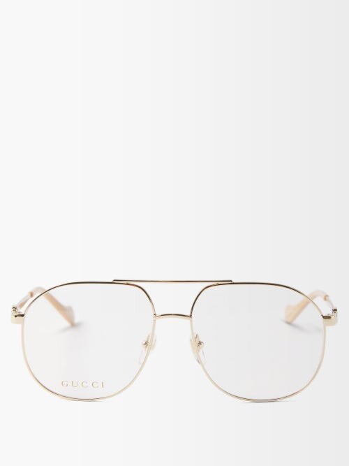Gucci Eyewear Aviator Metal Glasses - Clear Gold - ShopStyle Sunglasses