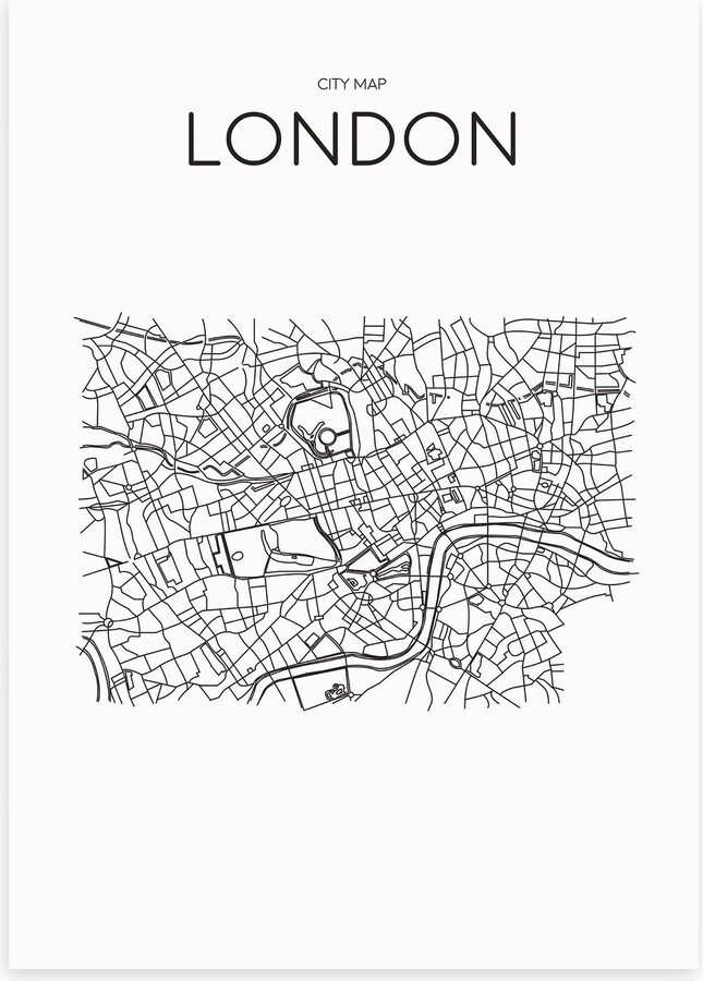 East End Prints City Map London Print Black/White ShopStyle Artwork