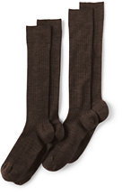Lands' End Lands' End Men's Seamless Toe Over The Calf Wool Rib Dress Socks (2-pack)-Dark Charcoal Heather