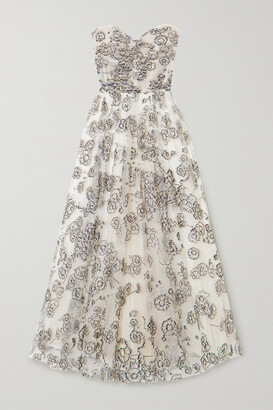 Monique Lhuillier Strapless Glittered Tulle Gown - White