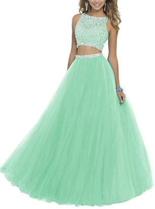 Uryouthstyle Long Two Pieces Beaded Prom Gowns Bodice Evening Dress BL US