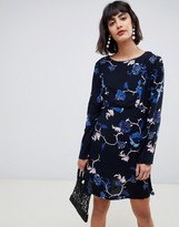 Thumbnail for your product : Pieces long sleeve floral printed mini dress in black