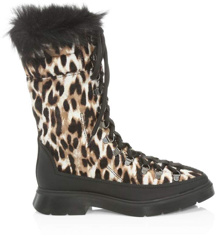 Leopard-Print Calf Hair Winter Boots 