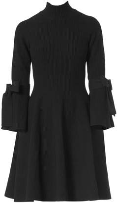 Carolina Herrera Bow-Sleeve Ribbed Sweater Dress