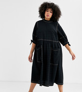 Thumbnail for your product : ASOS DESIGN Curve textured midi smock dress with tie sleeves