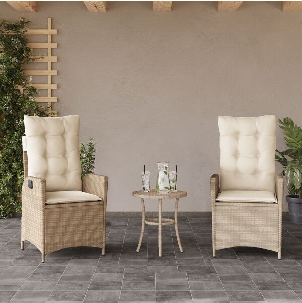 VidaXL RecliningPatioChairs2pcswithCushionsBlackPolyRattanvidaXL