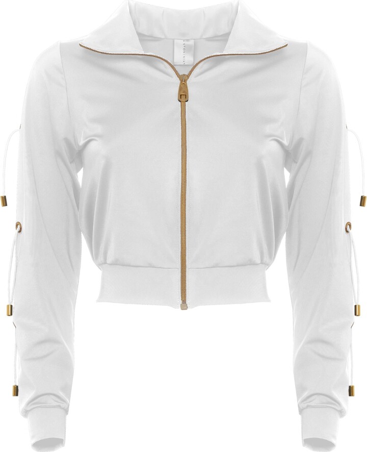 Antoninias Fitcy Short Tracksuit Jacket With Golden Details In White