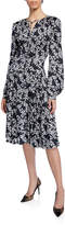 Thumbnail for your product : Zac Posen Floral-Print Tie-Neck Blouson-Sleeve Silk Twill Dress