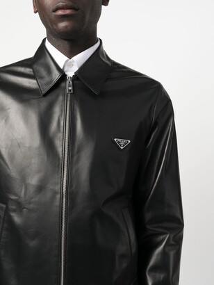 PRADA 2008AW mock neck leather jacket Prada Marlboro Brown Multi