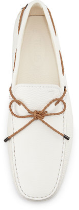 Tod's Leather Braided-Tie Driver, White