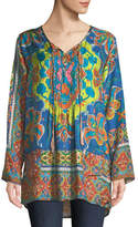 Thumbnail for your product : Johnny Was Valeni Tie-Neck Printed Silk Georgette Tunic