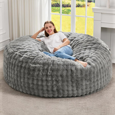 Trule Bean Bag Chairs 5Ft Beanbag Chair With Filler Adult Bean Bags With Fluffy & Machine Washable Cover, Giant Bean Bag Chairs For Adults (Grey, 5FT-50" X