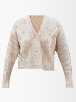 Thumbnail for your product : Stella McCartney Metallic Cable-knit Cotton-blend Cardigan - Silver