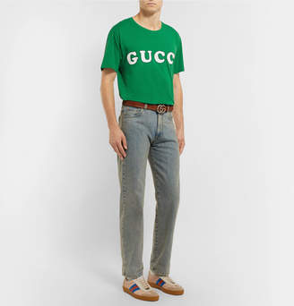 Gucci Distressed Logo-Print Cotton-Jersey T-Shirt - Men - Green