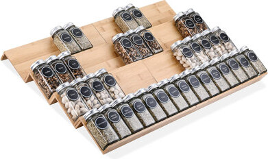 Prep & Savour Bamboo Spice Rack Tray - Spice Drawer Organizer For Kitchen Cabinets Storage And Organization,Jars Not Included(Beige)