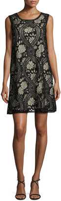 Max Studio Sleeveless Lace Shift Dress, Black Pattern