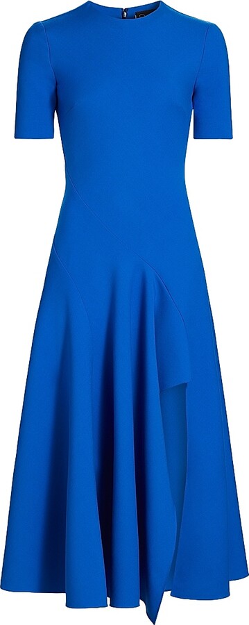 Women's Wave Seam Wool Midi-Dress - Lapis - Size 8