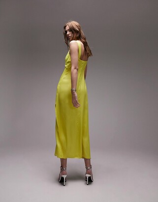 Topshop cami satin and lace midi dress in lime